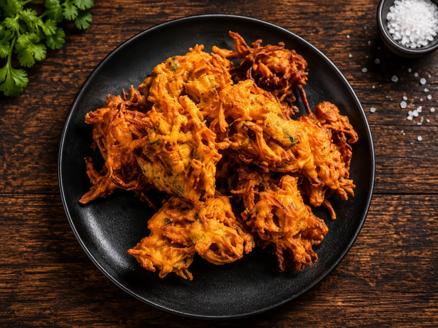 Vegetable pakora at Sweet-Chili Authentic Indian Restaurant Edmonton - golden fried vegetable fritters with mint chutney